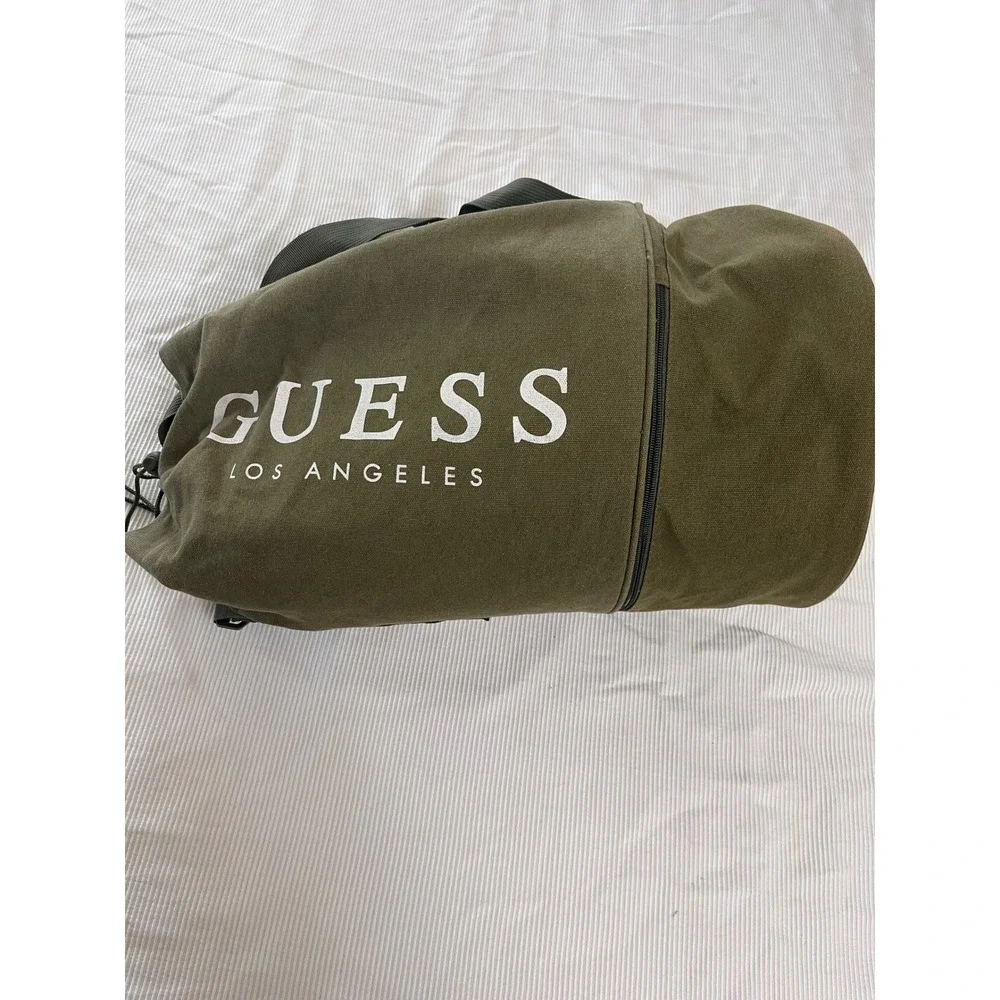 Guess Los Angeles Canvas Duffel Bag Olive Green Drawstring Gym Travel Bag